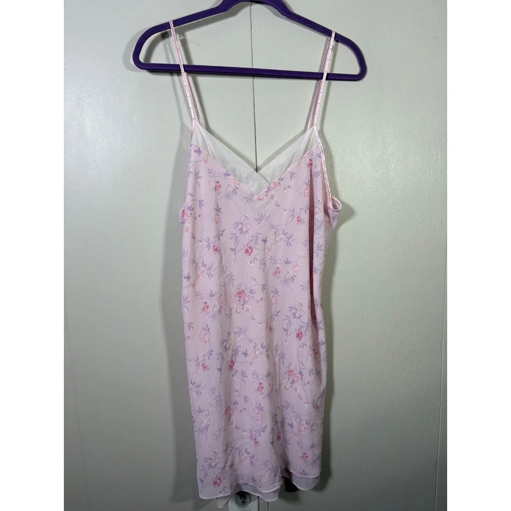 Valerie Stevens Intimates Pink Floral Sheer Set M/L Romance Cottage Fairycore